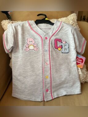 Care Bears Light Gray Button-Up Top with Pink Trim